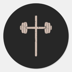 Sticker Rond Barbell Cross Haltère Foi-forme chrétienne Wor