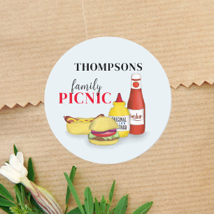 Sticker Rond Barbeque Typographie Famille Réunion Pique-nique