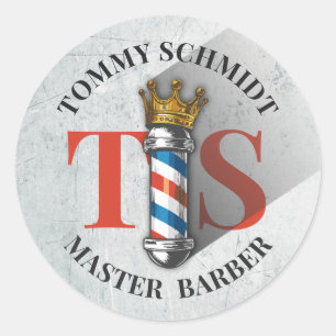 Sticker Rond Barber Hair Shop King Crown Barber Pole Hair Salon
