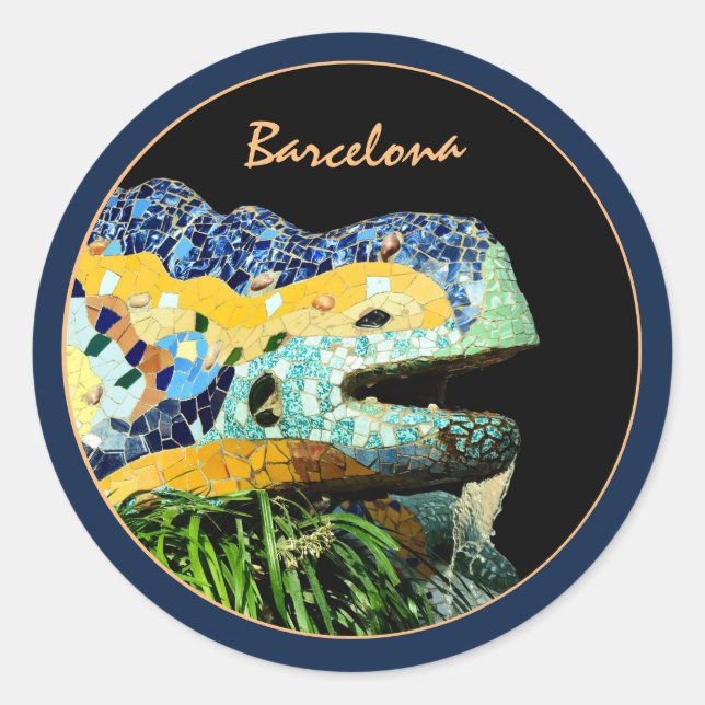 Sticker Rond Barcelone Lizard & Parc Guell, Catalogne / Gaudi (Devant)