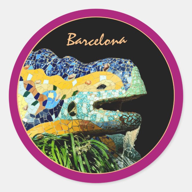Sticker Rond Barcelone Lizard & Parc Guell, Catalogne / Gaudi (Devant)