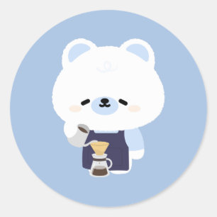 Sticker Rond Barista Ourse Polaire Mignonne