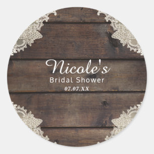 Sticker Rond Barne rustique Bois & dentelle Romantique Elégant 