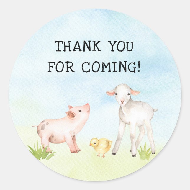 Sticker Rond Barnyard animal thème Merci pour l'idée de faveur (Devant)