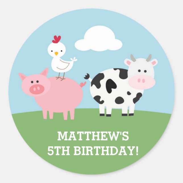 Sticker Rond Barnyard Birthday Bash/Party (Devant)