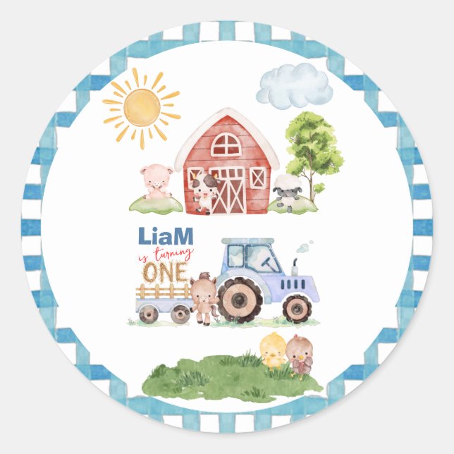 Sticker Rond Barnyard Fun 1st Birthday (Devant)