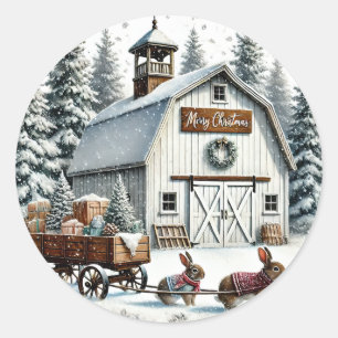 Sticker Rond Barnyard, Lapins tirant chariot avec cadeaux, Hive