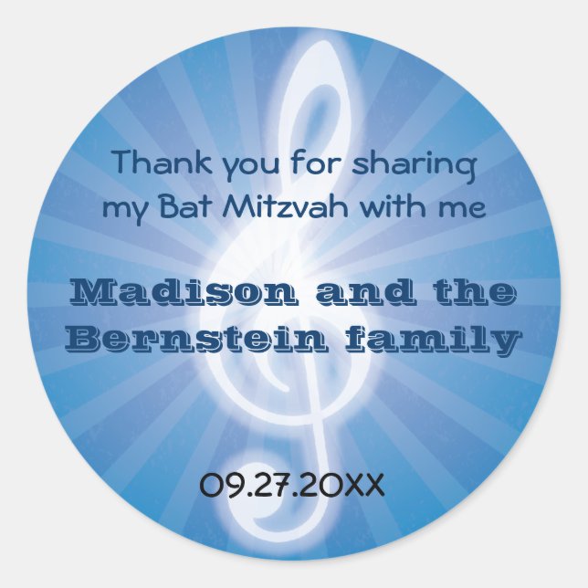 Sticker Rond Barre Clé de musique brillante Bat mitzvah (Devant)