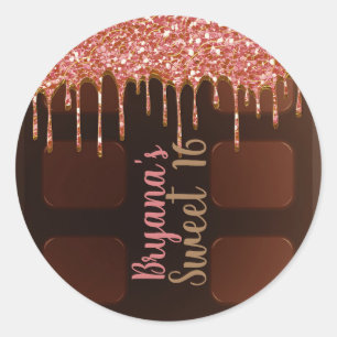 Sticker Rond Barre de chocolat rose pailleté Drip Sweet 16
