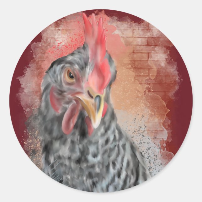 Sticker Rond Barred Rock Hen (Devant)