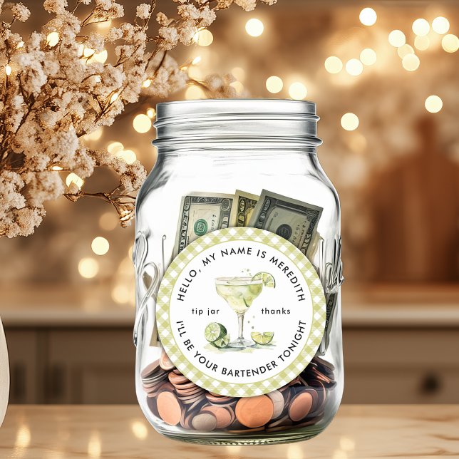 Sticker Rond Bartender Margarita Cocktail Conseil jarre (Bartender Margarita Cocktail Theme Personalized Tip Jar Sticker)