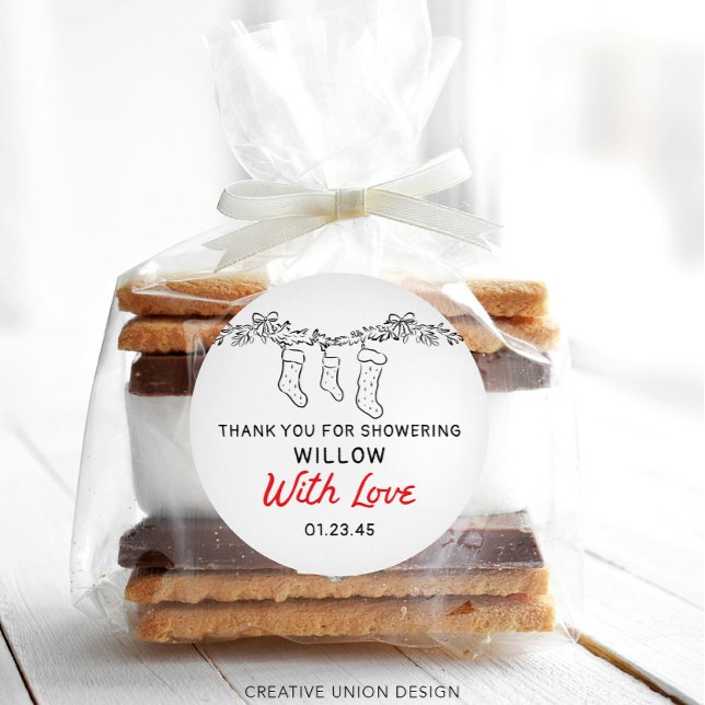 Sticker Rond Bas tirés à la main Joyeux petit Baby shower (Créateur téléchargé)