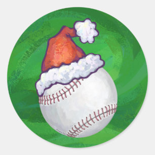 Sticker Rond Baseball à Santa Hat sur Green