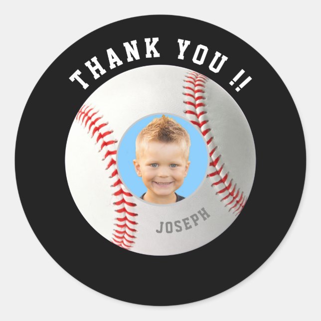 Sticker Rond Baseball Anniversaire Custom Photo Merci (Devant)