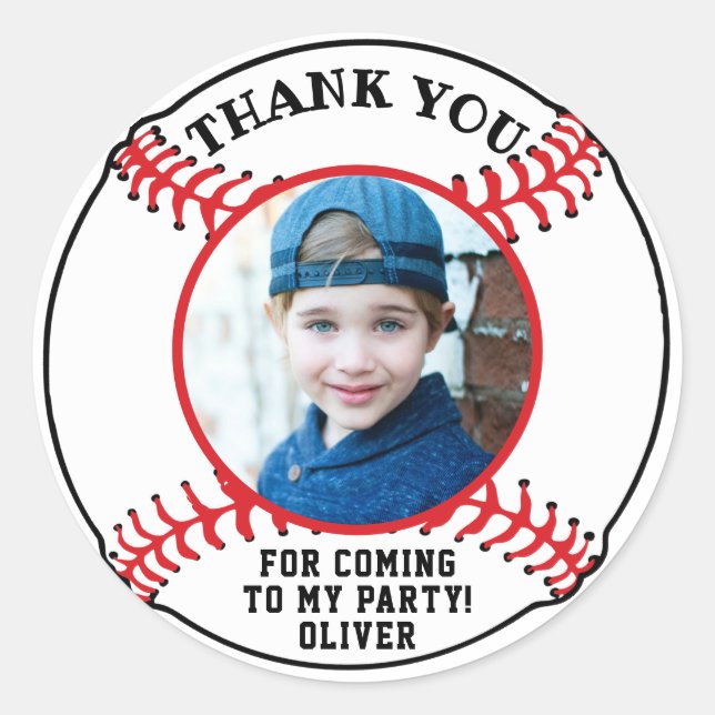 Sticker Rond Baseball Ball Kids Photo Anniversaire Merci (Devant)