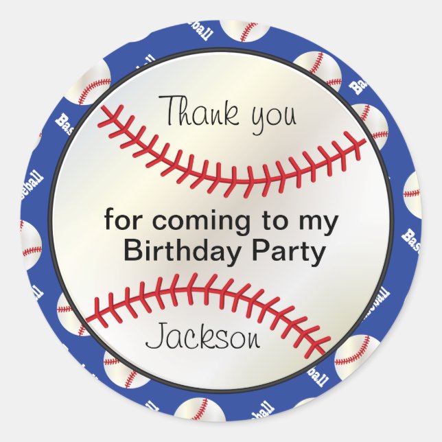 Sticker Rond Baseball de fête d'anniversaire en bleu foncé - Me (Devant)