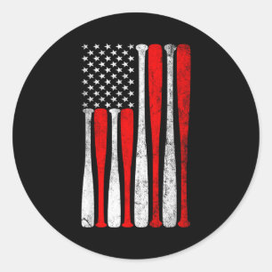 Sticker Rond Baseball Homme Drapeau États-Unis Amoureux Basebal
