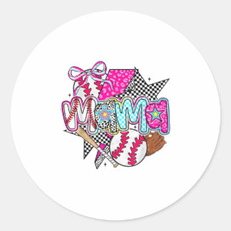 Sticker Rond Baseball Mama Coquette Bow Jeu Jour Baseball Maman