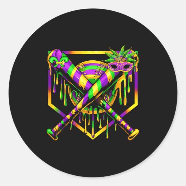 Sticker Rond Baseball Mardi Gras Carnival Party Mask Ice Cream  (Devant)
