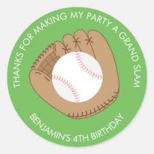 Sticker Rond Baseball Mitten et Ball Anniversaire