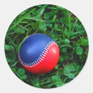 Sticker Rond Baseball Rouge et Bleu avec Stitch Blanc