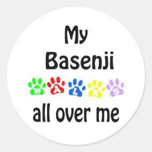 Sticker Rond Basenji Walks Design