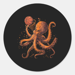 Sticker Rond Basket-ball Animal Art Octopus Basketball Lover Dr