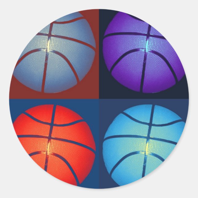 Sticker Rond Basket-ball Art Pop Quatre Couleurs (Devant)
