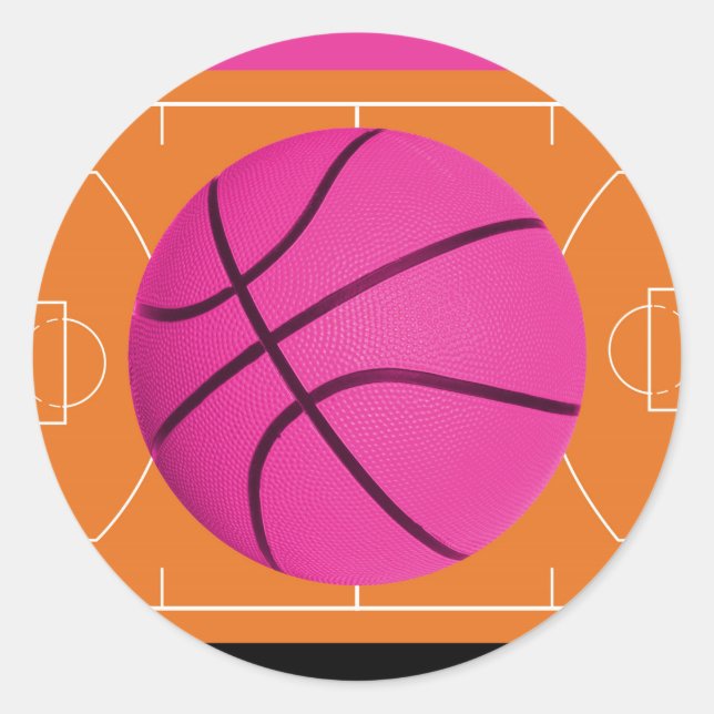 Sticker Rond Basket-ball fête d'anniversaire Rose noir et orang (Devant)