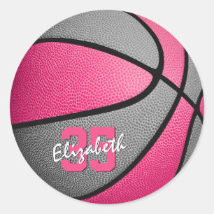 Sticker Rond basket-ball personnalisé rose vif