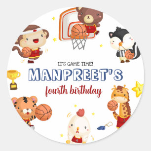 Sticker Rond Basket-ball pour enfants mignons