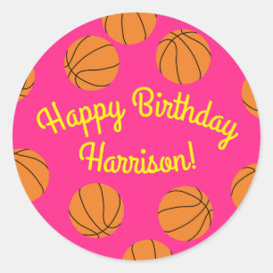 Sticker Rond Basket-ball rose fête d'anniversaire