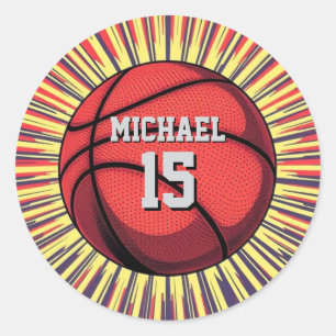 Sticker Rond Basket-ball Votre nom Pop Art