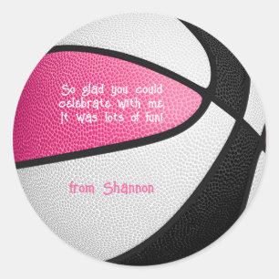 Sticker Rond basket noir rose filles sport fête merci