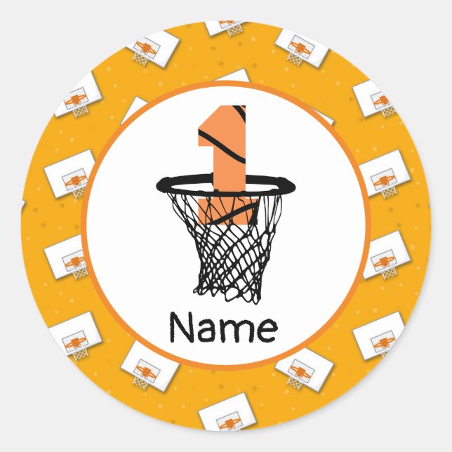 Sticker Rond Basketball 1er anniversaire avec numéro en mini-ce (Devant)