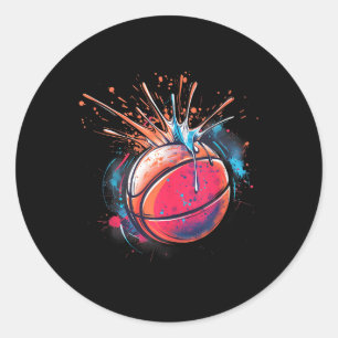 Sticker Rond Basketball Aquarelle Dessin Armoire Basketball P