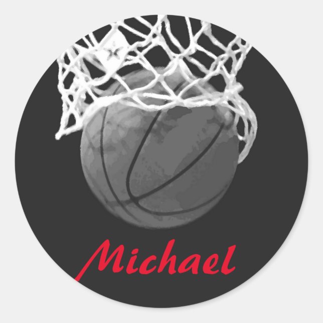 Sticker Rond Basketball Artwork Your Name Black White Red  (Devant)