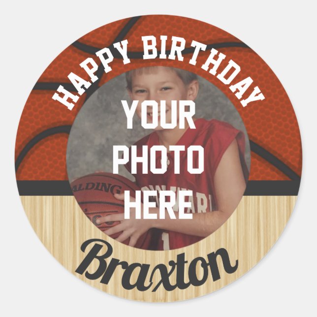 Sticker Rond Basketball Boys Anniversaire de la fête Photo auto (Devant)