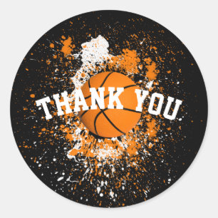 Sticker Rond Basketball Grunge Tache de peinture Orange Noir