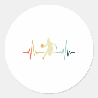 Sticker Rond Basketball Heartbeat Vintage