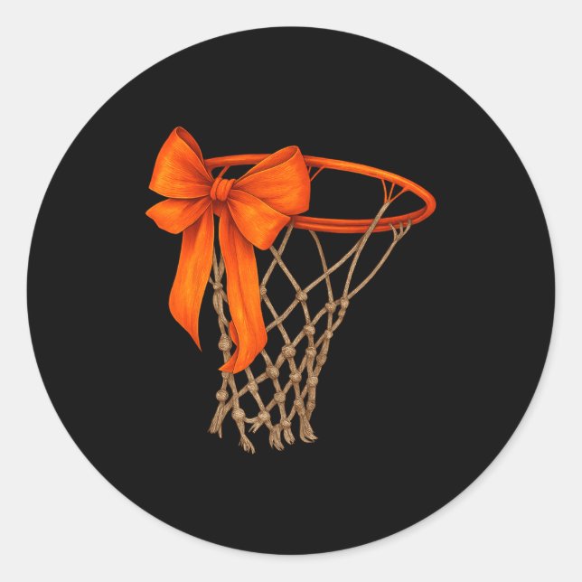 Sticker Rond Basketball Hoop With Bow Cute Basketball Aesthetic (Devant)