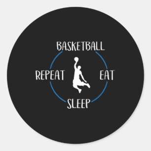 Sticker Rond Basketball Mange Sommeil Répéter Cadeau Pour Baske