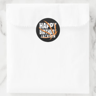 Sticker Rond Basketball Orange Black Bonne fête d'anniversaire
