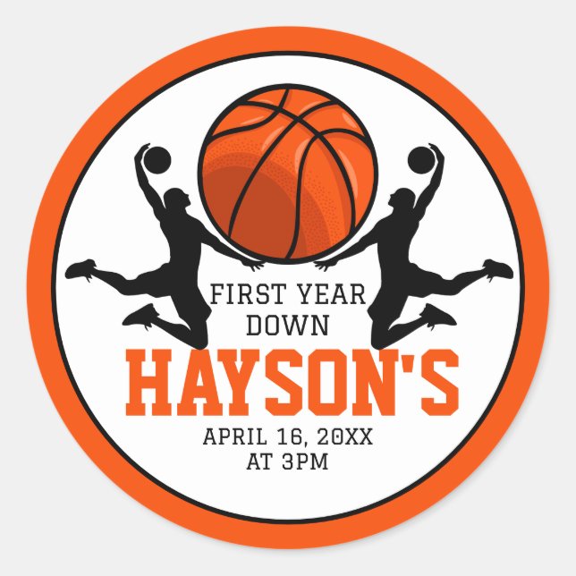 Sticker Rond Basketball première année bas 1er anniversaire (Devant)