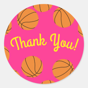 Sticker Rond Basketball Sports Anniversaire fête Merci rose