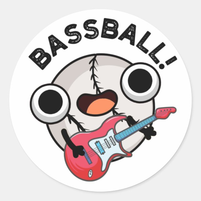 Sticker Rond Basse-ball Funny Baseball Bass Guitariste Pun (Devant)