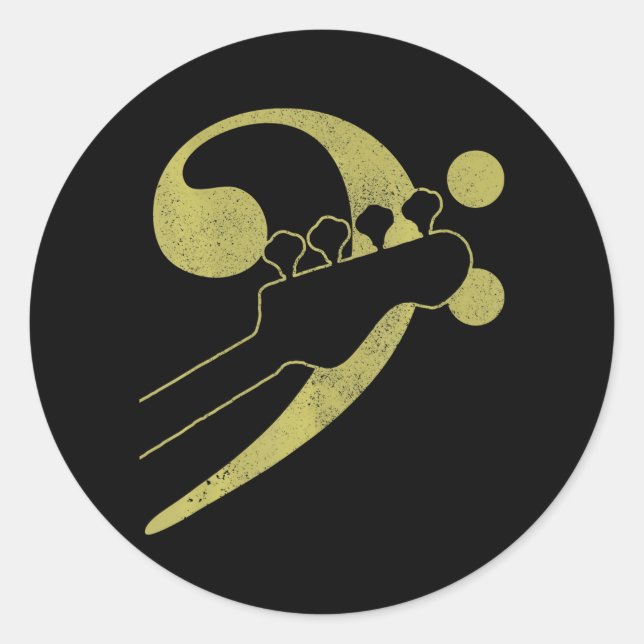 Sticker Rond Basse Guitare Clef Baid Musicien Musique Basse (Devant)