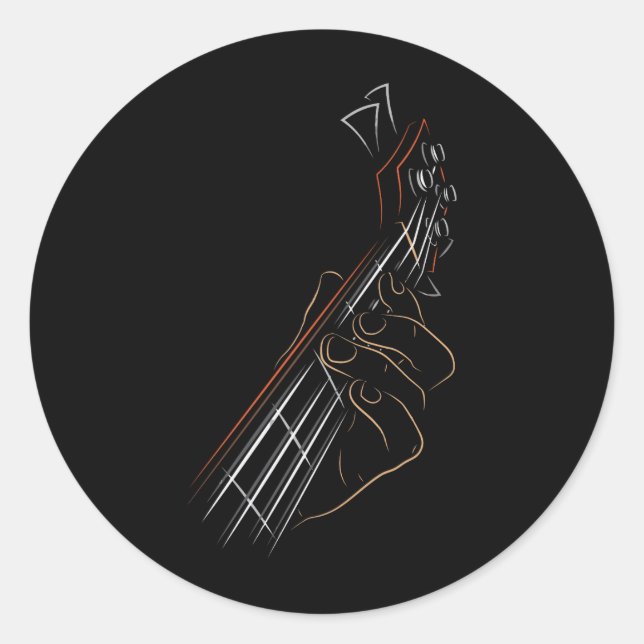 Sticker Rond Basse Guitare Lecteur Musique Guitariste Musicien  (Devant)