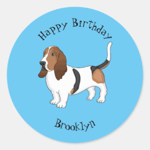 Sticker Rond Basset hound dessin de chien