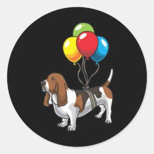 Sticker Rond Basset Hound Dog avec Ballons